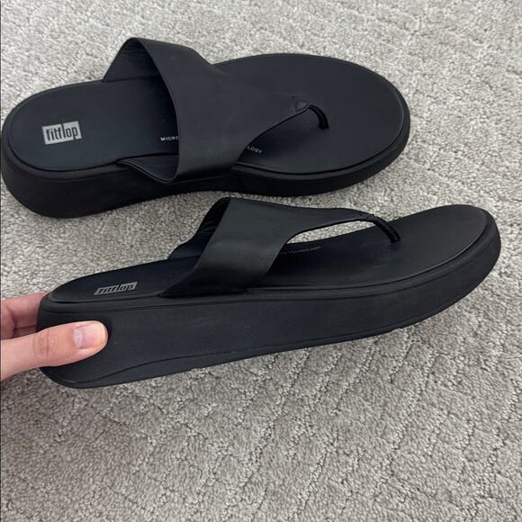 EUC Fitflop F-Mode Leather Flatform Toe-Post Sandals black platform thong - Picture 12 of 14